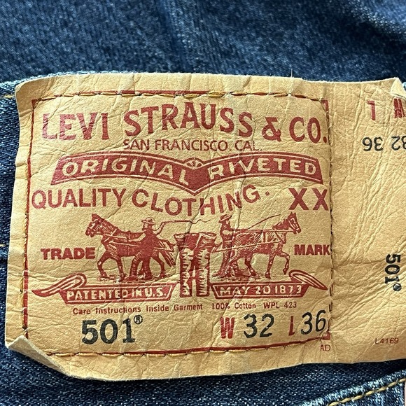 Levis 501 Denim Jeans Mens 32" x 36" Button Fly Straight Leg Blue Y2K Red Tab - Picture 5 of 12